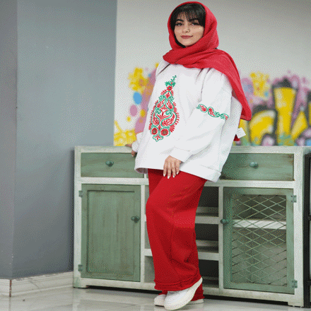 تصویر  ست دورس و شلوار گلدوزی