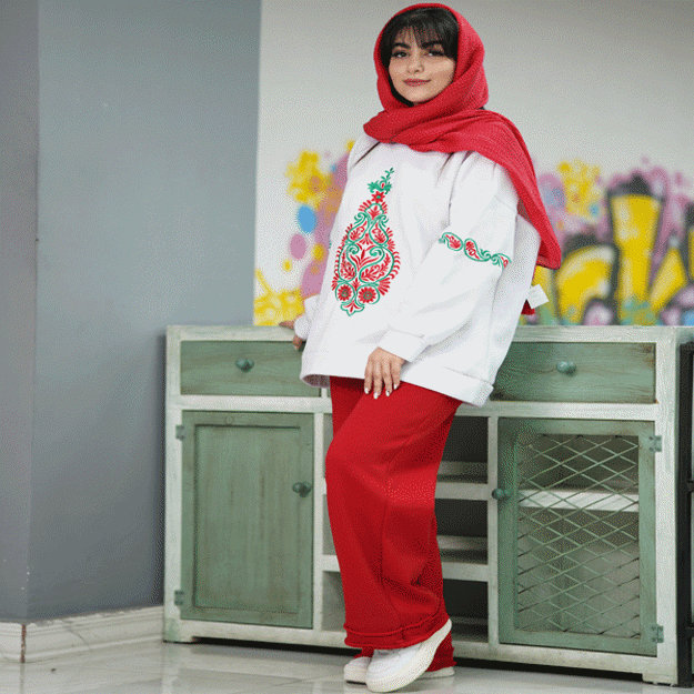 تصویر  ست دورس و شلوار گلدوزی