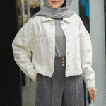 تصویر  کت جین کوتاه سفید