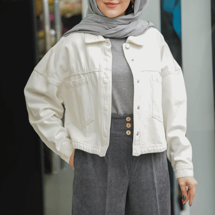 تصویر  کت جین کوتاه سفید