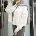 تصویر  کت جین کوتاه سفید
