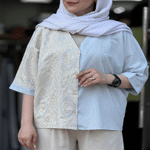 تصویر  شومیزمانتویی لینن خرجکار پولکی