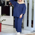 تصویر  مانتو و شلوار شانتون بغل دکمه