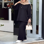 تصویر  مانتو و شلوار شانتون بغل دکمه