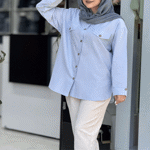 تصویر  مانتو لینن جیب نما پشت دکمه