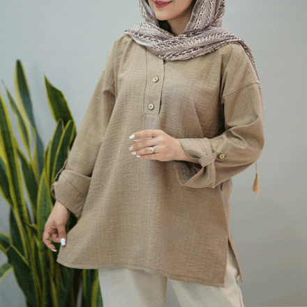 تصویر  مانتو شانتون جلو بسته بغل چاک