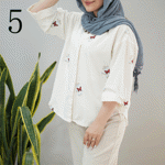 تصویر  شومیز لینن گلدوزی آستین پاکتی