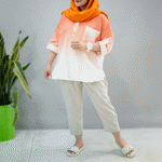 تصویر  شومیز مانتویی آبرنگی لینن کنفی