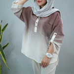 تصویر  شومیز مانتویی آبرنگی لینن کنفی