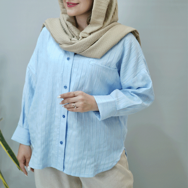 تصویر  شومیز مانتویی جلو دکمه تک جیب