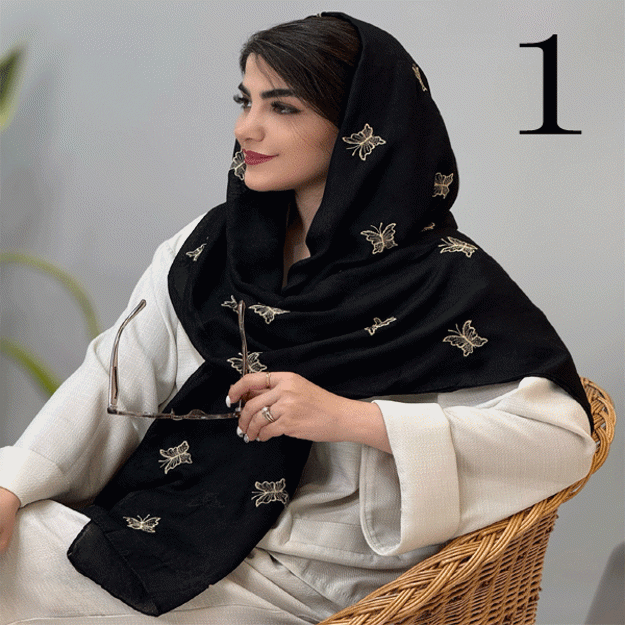 تصویر  شال لینن گلدوزی