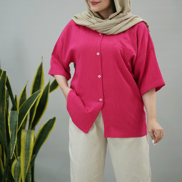 تصویر  شومیز مانتویی کراش تک جیب