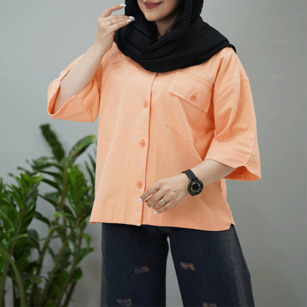 تصویر  شومیز مانتویی تک جیب لینن