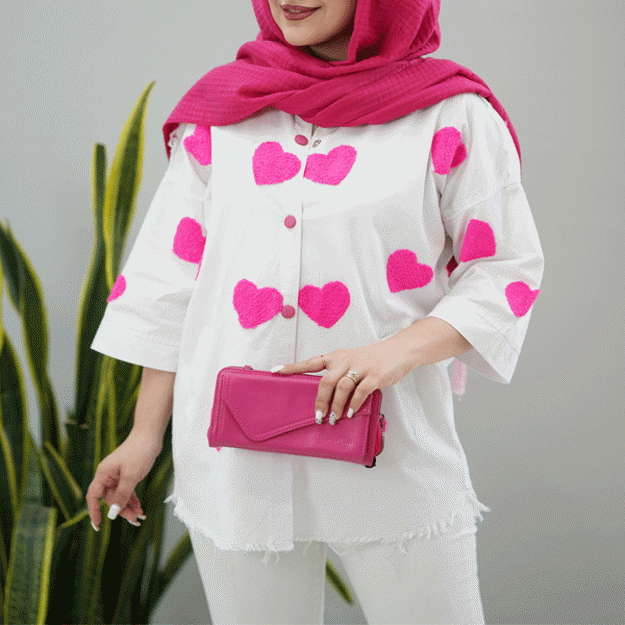 تصویر  مانتو کتان گلدوزی قلب