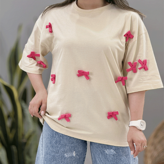 تصویر  تیشرت لانگ پاپیون برجسته