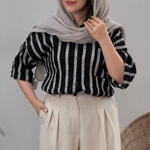 تصویر  مانتو تک جیب راه راه آستین پاکتی