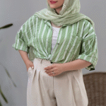 تصویر  مانتو تک جیب راه راه آستین پاکتی