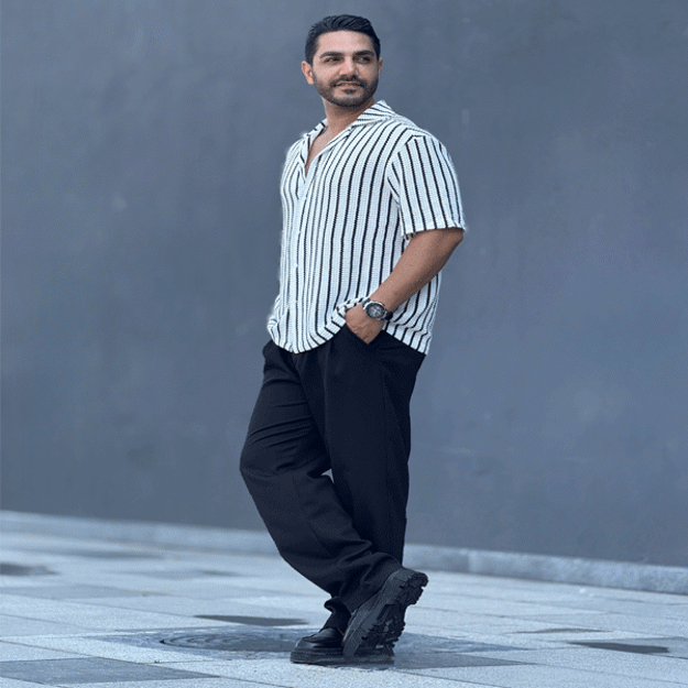 تصویر  پیراهن مراکشی سفید مشکی مردانه