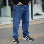 تصویر  شلوار نیم بگ آبی مردانه