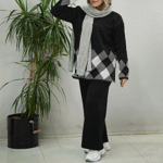 تصویر  بافت و شلوار لوزی بغل چاک