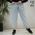 تصویر  شلوار مام فیت آبی رویال