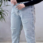 تصویر  شلوار مام فیت آبی رویال