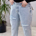 تصویر  شلوار مام فیت آبی رویال