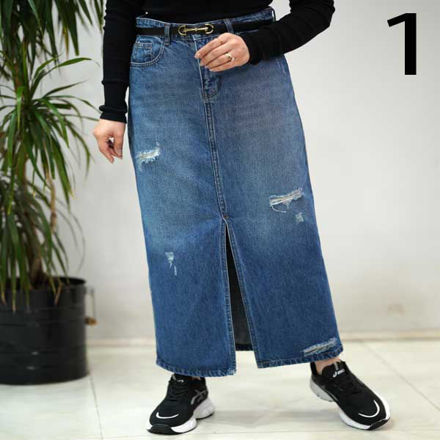 تصویر  دامن جین جلو چاک