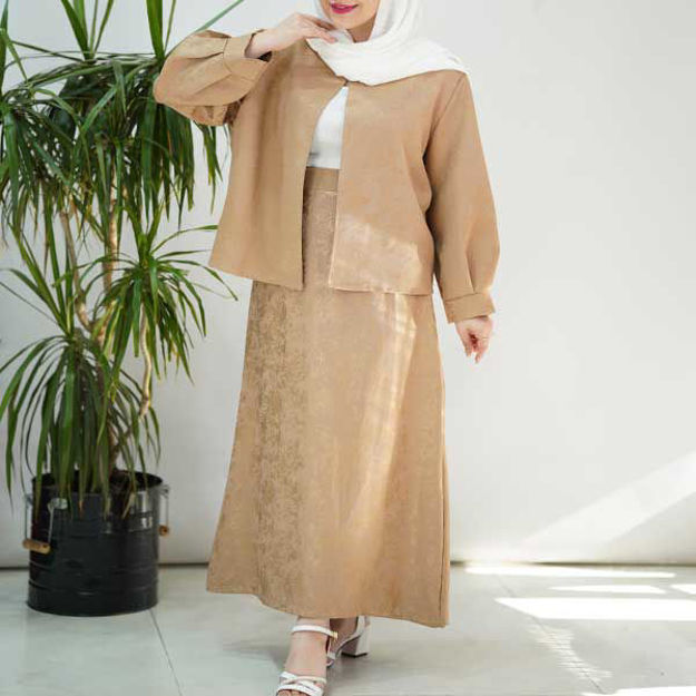 تصویر  ست کت و دامن ژاکارد طرح دار