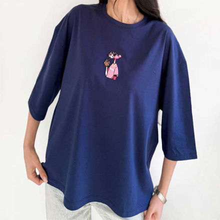 تصویر  تیشرت باکسی پلنگ صورتی