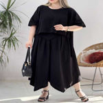 تصویر  ست شومیز و دامن شلواری لینن