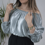 تصویر  شومیز پلیسه یقه قایقی